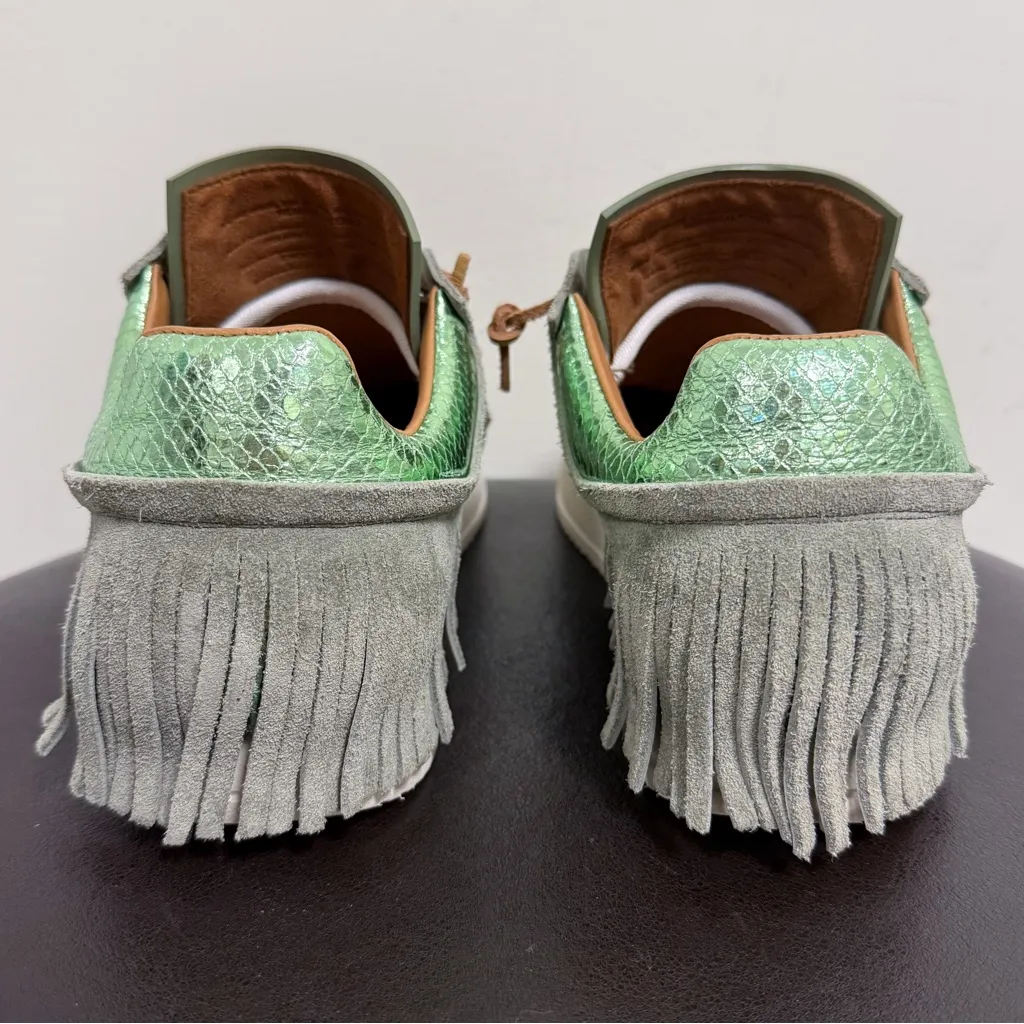 Esse Ut Esse Green Suede Fringe Metallic Snakeskin Pattern Sneakers 38 7.5 - Image 8