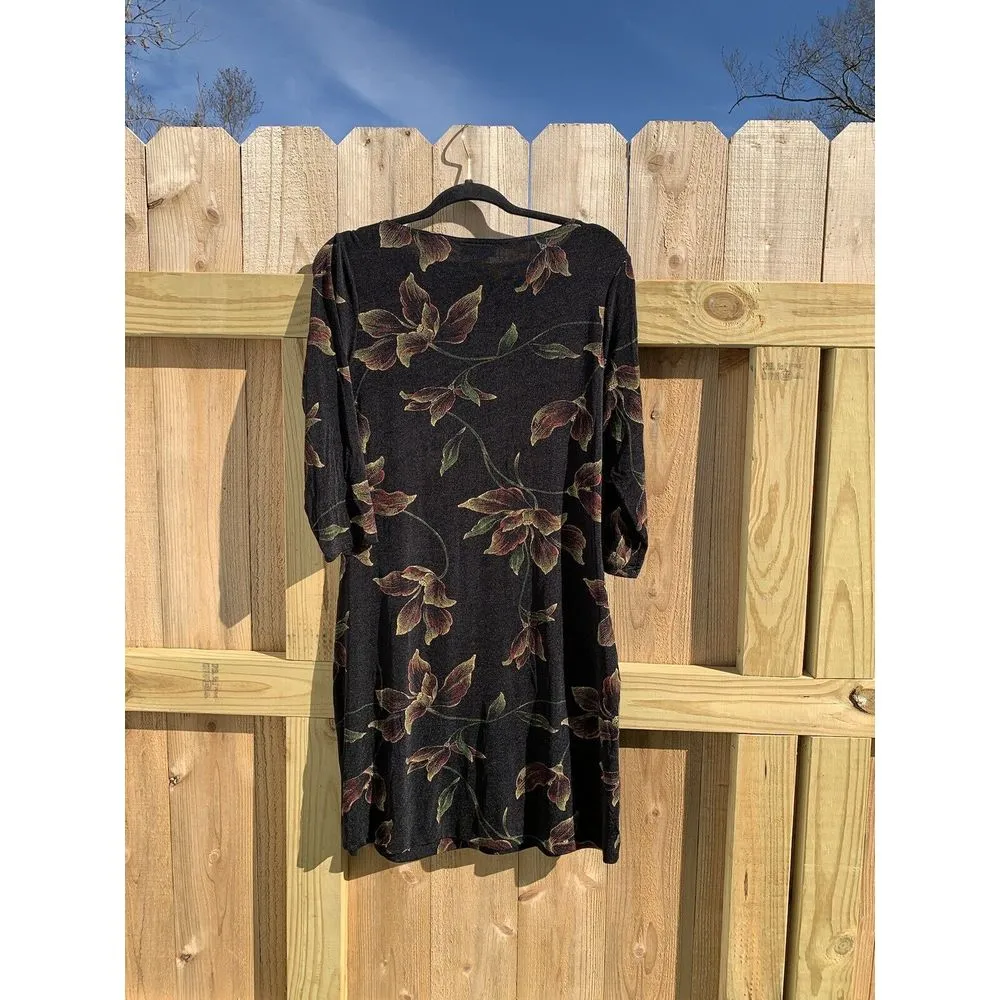 Carol Rose Women's Black Floral Dress Size medium‎ Long Sleeve vintage - Image 5