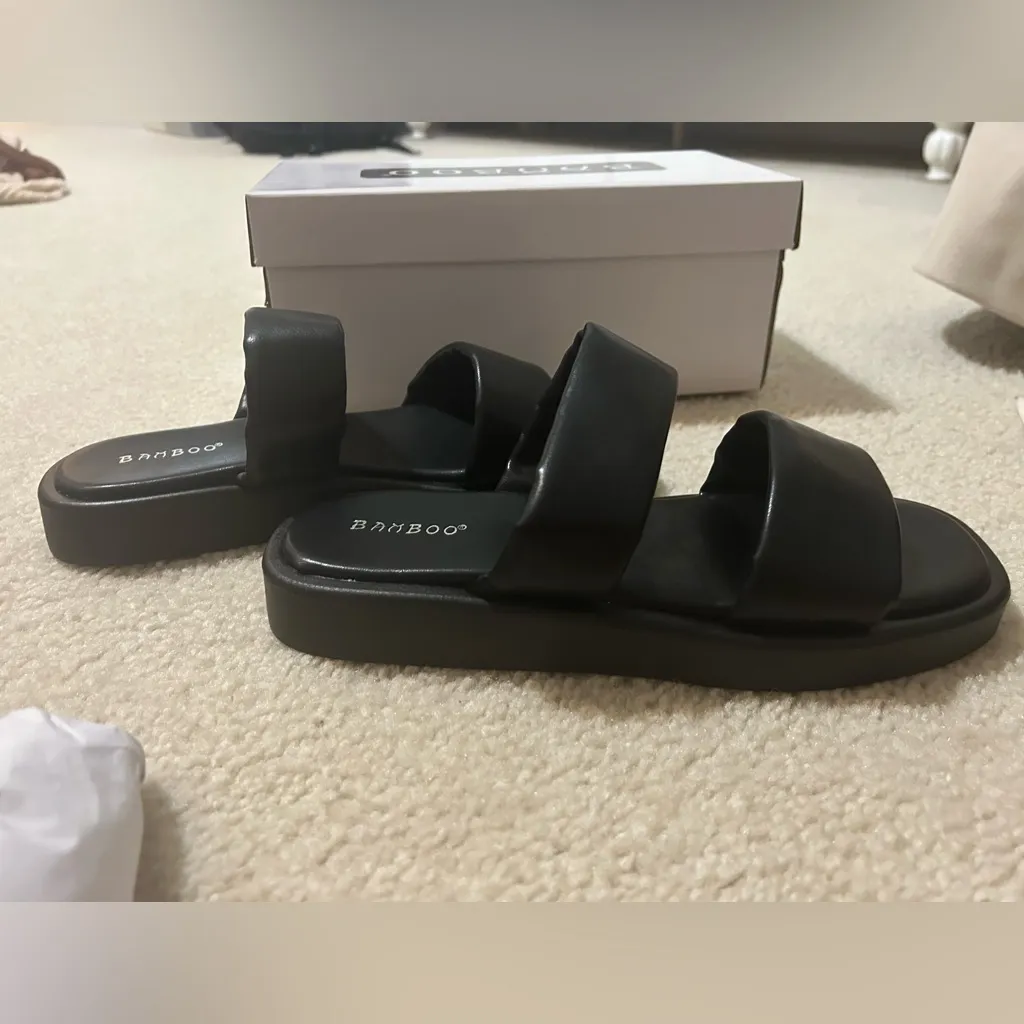 Bamboo Black Slide Sandals - Image 4