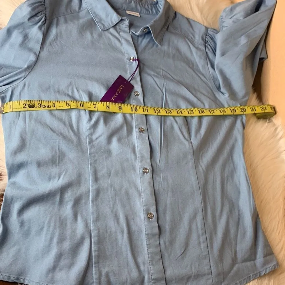 Lascana Lyocell Chambray Long Sleeve Button Down Size 10 Blue - Image 6