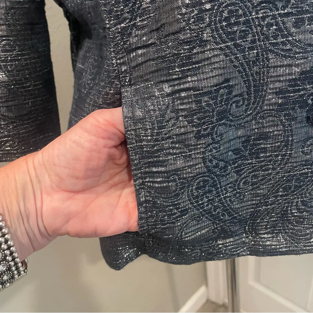 Alfred Dunner Women 16P Coat Jacket Blue Silver 3/4 Sleeve Button Metallic - Image 3