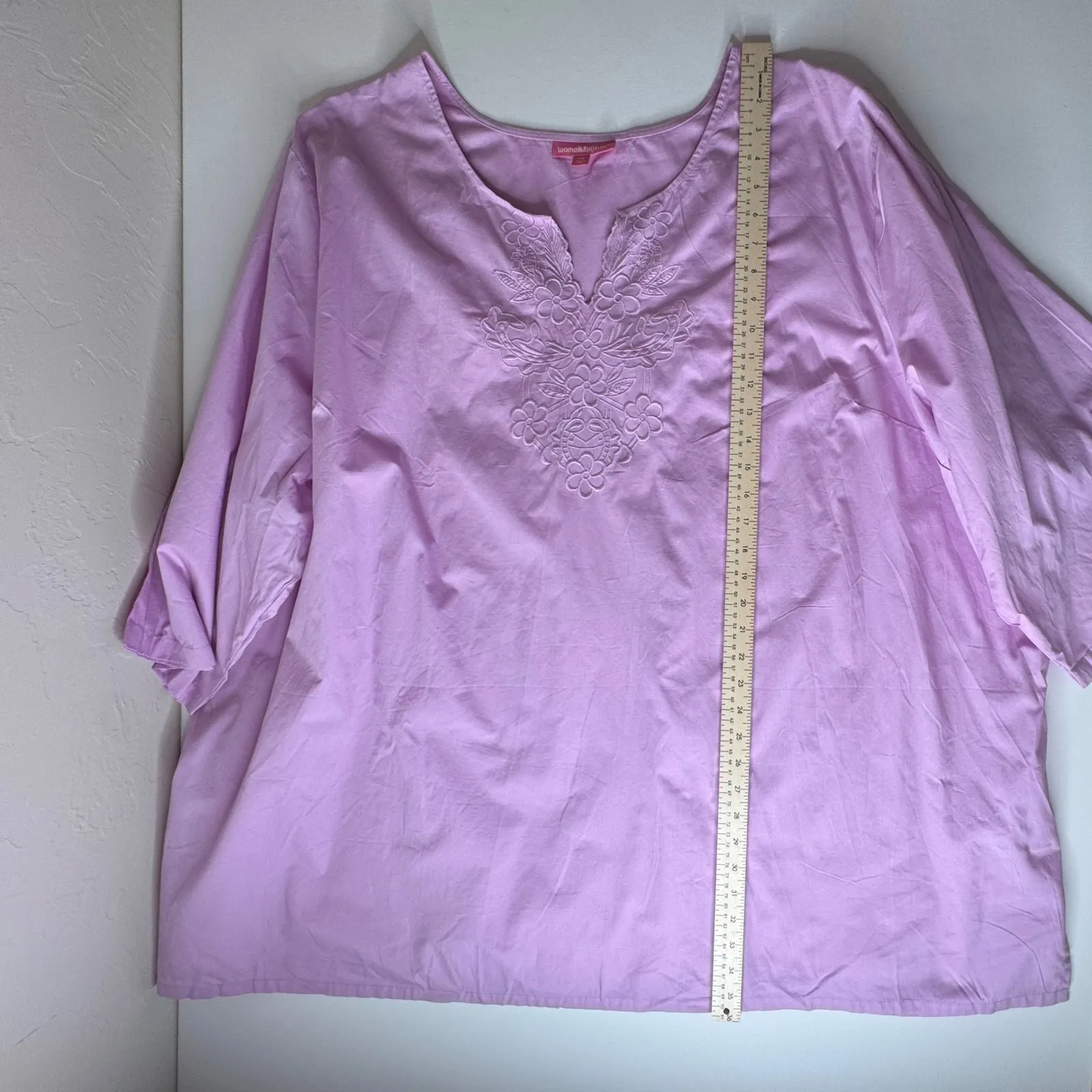 Woman Within Embroidered Tunic Top Size 5X Purple Lightweight Cotton‎ Comfy Airy - Image 8