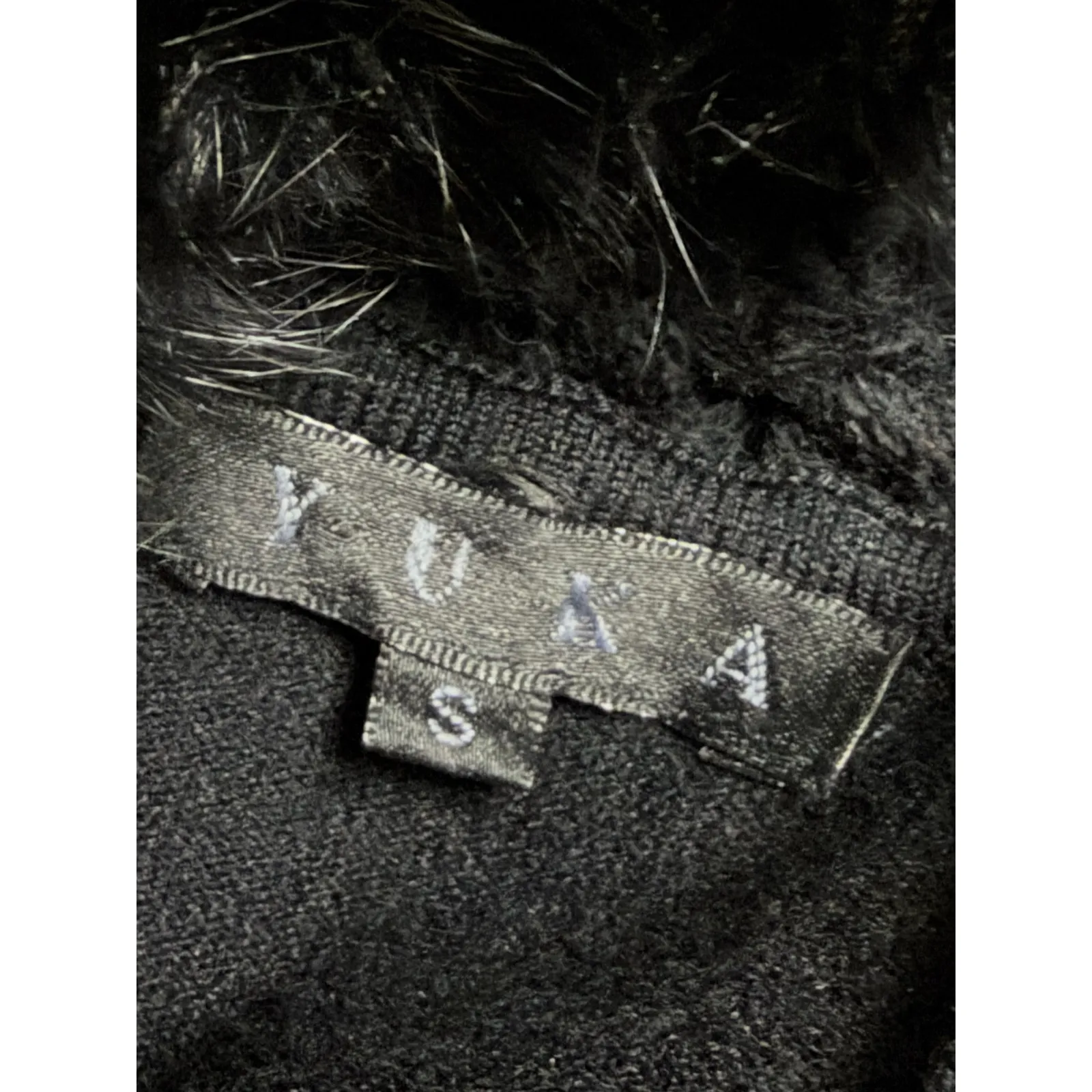 Yuka Vintage Faux Fur Trim Funnel Neck Knit Top Small Black - Image 6