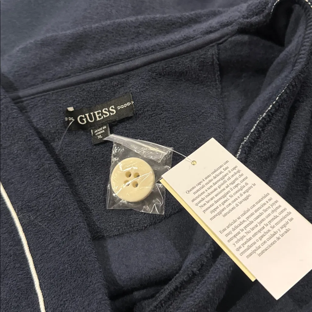 NWT GUESS Eco 81 Patch Varsity Cardigan Navy Blue Oversized Patches Y2K XL - Image 9