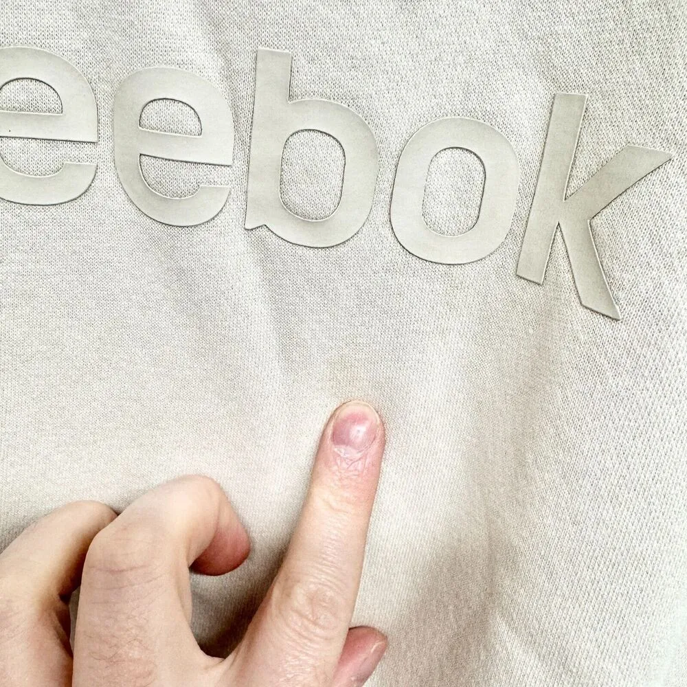 Reebok Sweater Women Sz XL Cotton Ivory Brown Long Sleeve Crewneck Graphic Logo - Image 4