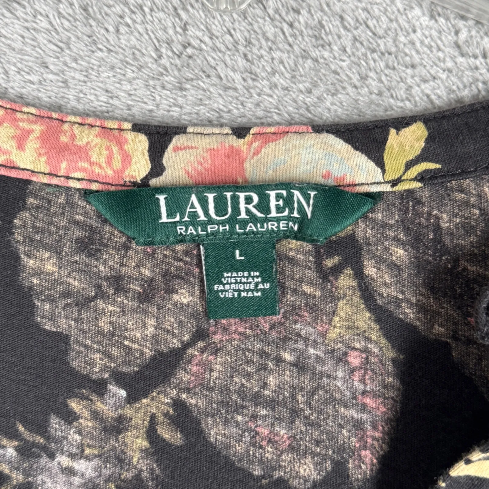 Lauren‎ Ralph Lauren Shirt Black Pink Dark Floral Print Blouse Top Size Large - Image 6