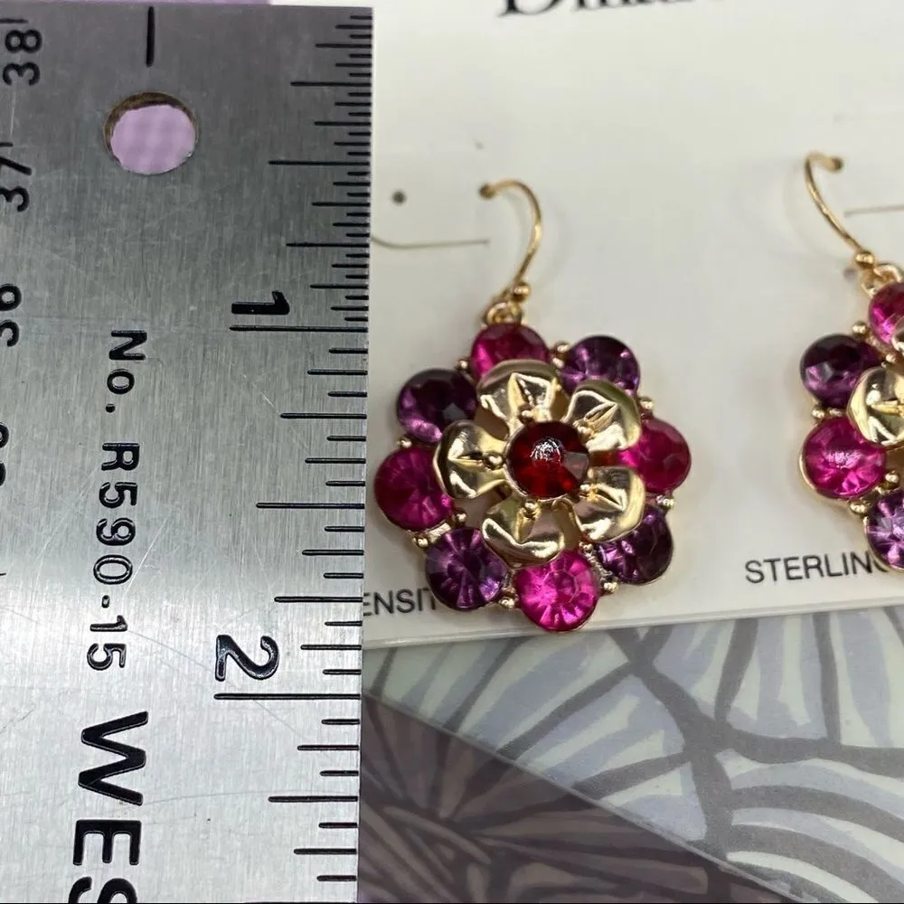 Dillard’s Flower Rhinestone Drop Dangle Earrings Pink Gold Pink - Image 8
