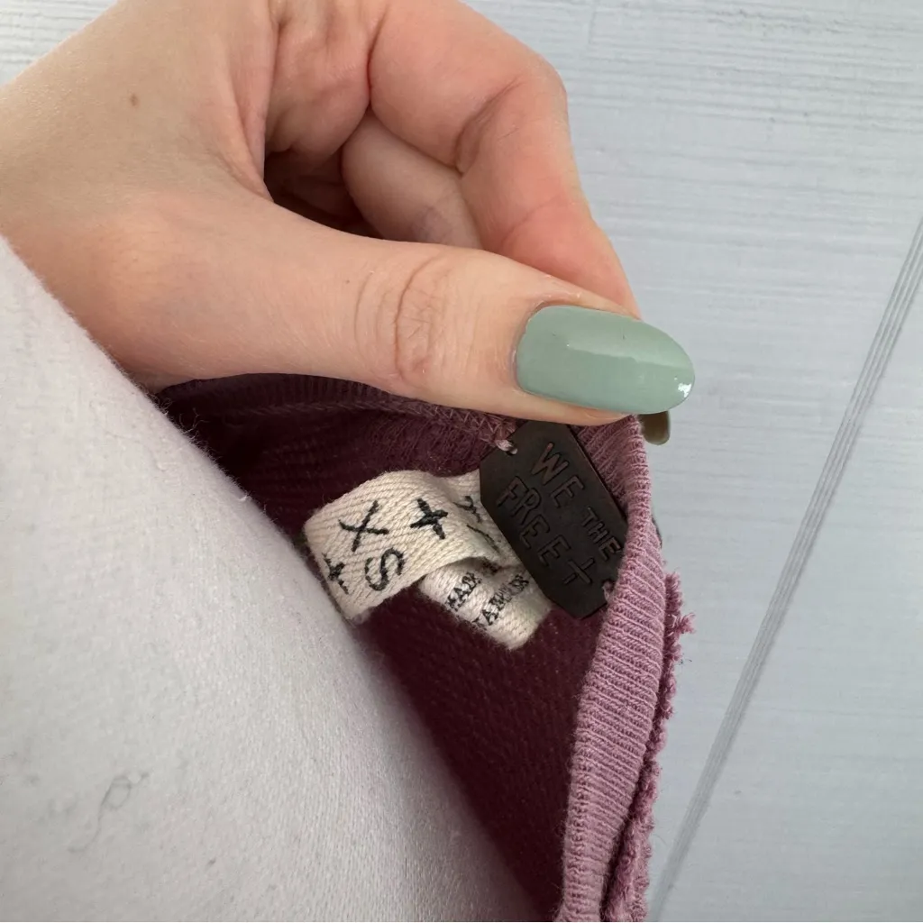 Free People Synergy Dusty Rose Mauve Thermal Long Slee T-shirt Crochet Cuffs XS - Image 6