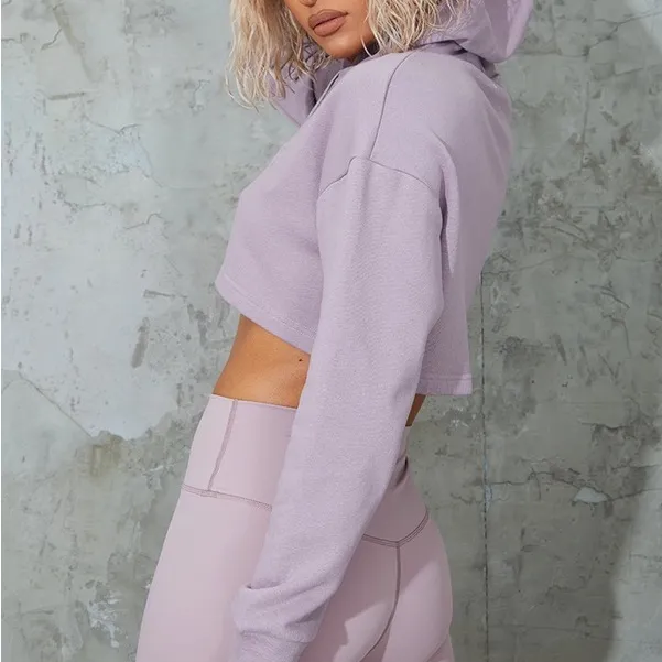 PRETTYLITTLETHING Mauve Dropped Hem Cropped Hoodie - Image 4