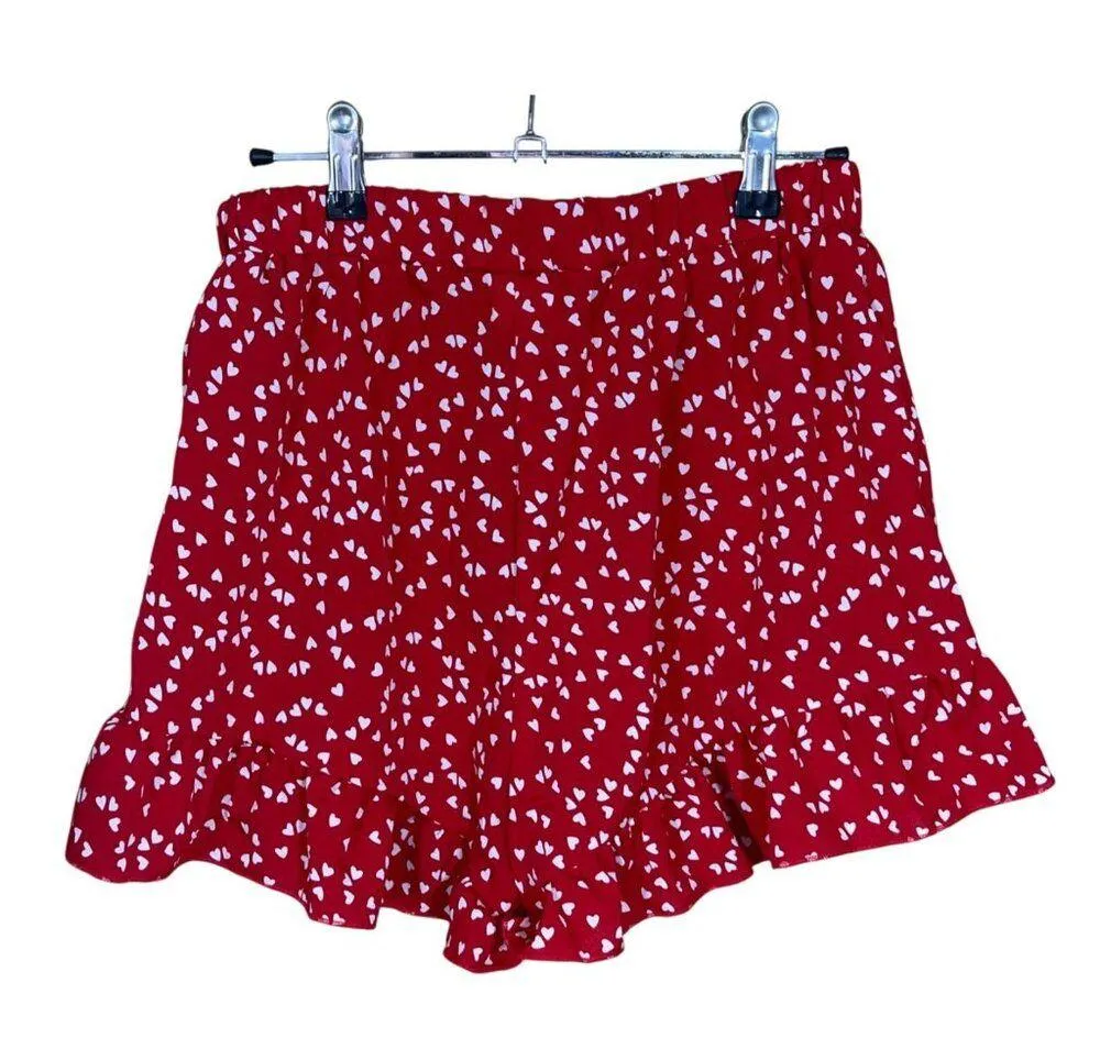 Shein 2 Piece Short Set Bikini Top Shorts All Over Hearts Red M Medium - Image 2