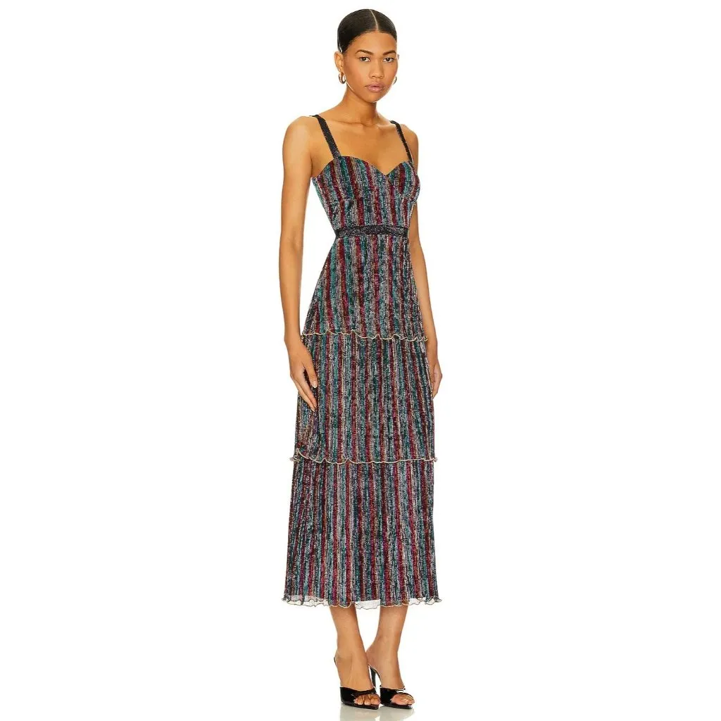 Saylor Aviva Dress in Rainbow Small New Womens Metallic Knit Midi - Image 3