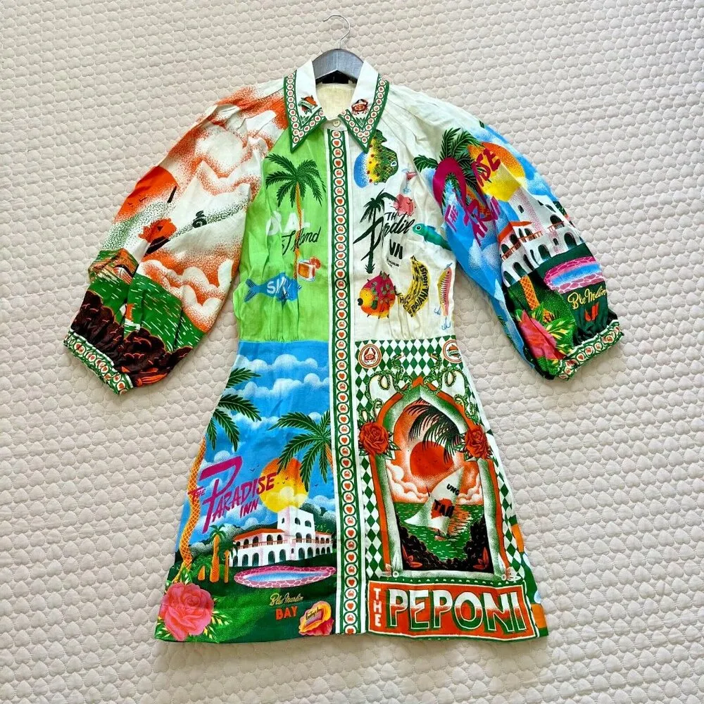 NWOT ALEMAIS Paradiso Linen Mini Shirtdress Size 6 Missing belt - Image 5