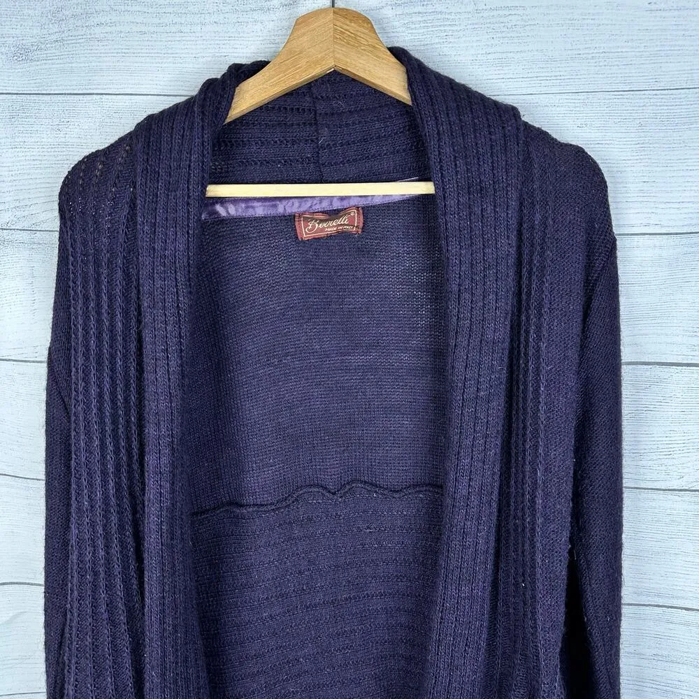 Berretti Womens size Medium Belted Open Cardigan Made in Italy Mohair Wool Purple - Image 3