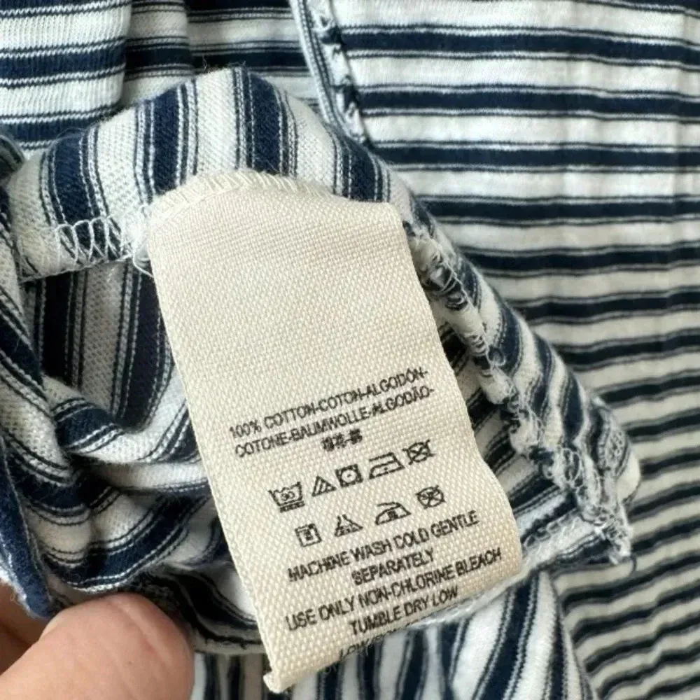 WE THE FREE Navy & White Striped 3/4 Sleeve‎ Cotton Top - Open Back w/ Buttons s - Image 5