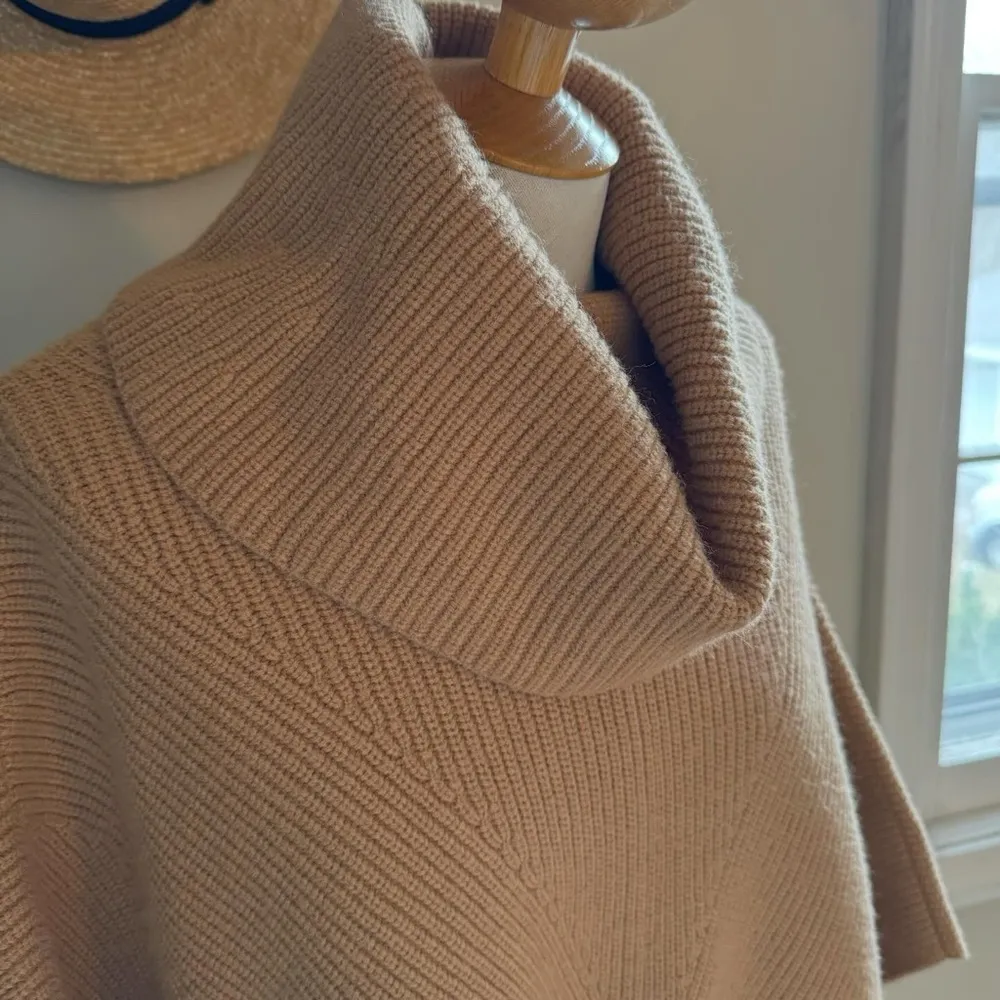 Ann Taylor Ribbed Turtleneck Poncho in Tan - medium - Image 6