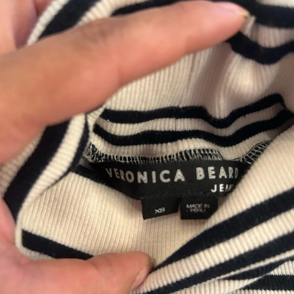 Veronica Beard Black and White Striped Cotton Turtleneck Top - Image 2