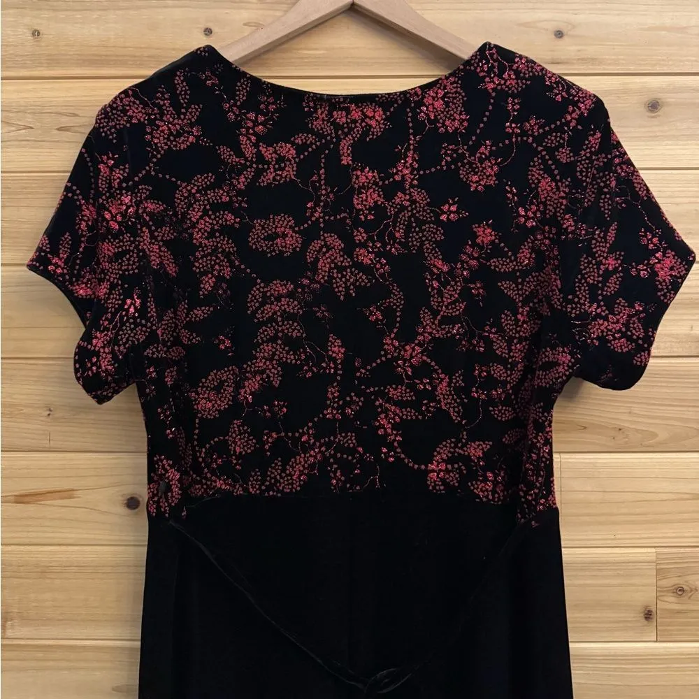 Another Thyme Size Large Maxi Velvet Dress Sparkly Red Floral Whimsigoth Black - Image 7