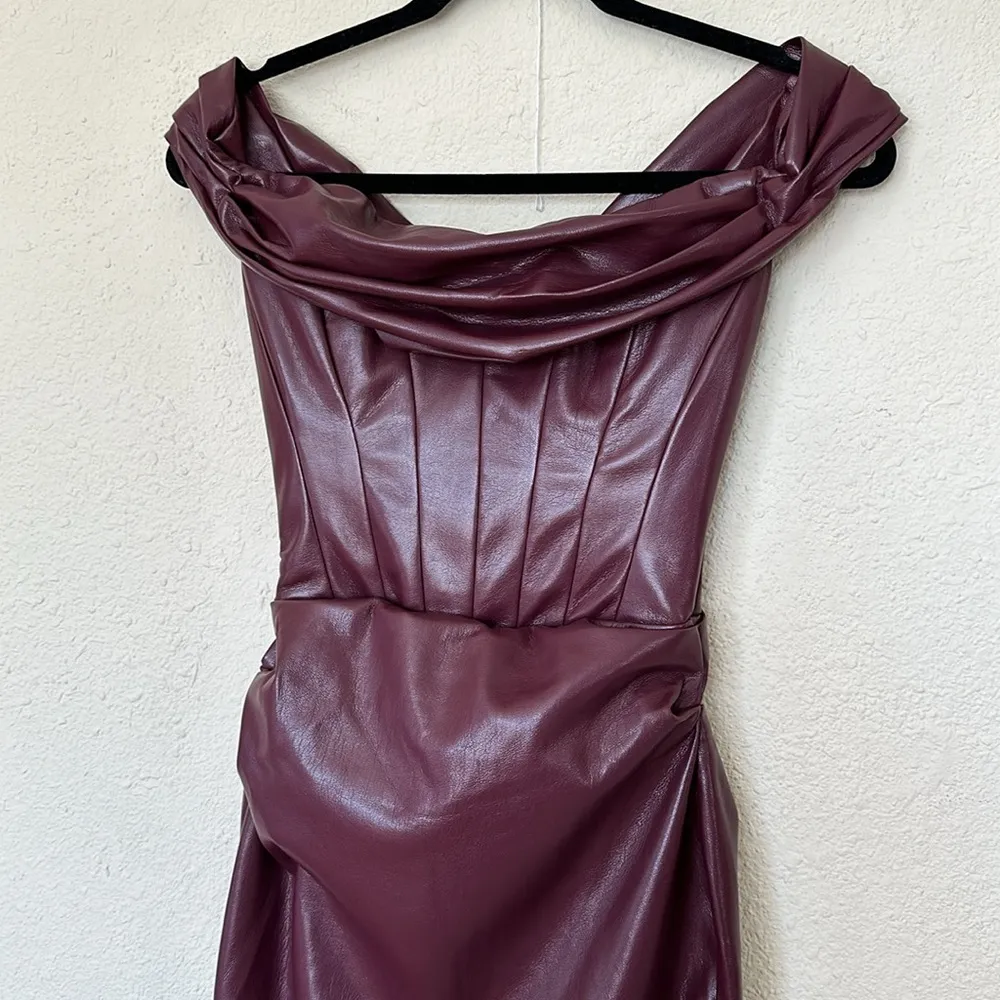 House of CB‎ 'Raven' Mulberry Vegan Leather Corset Dress NWT size XS - Image 11