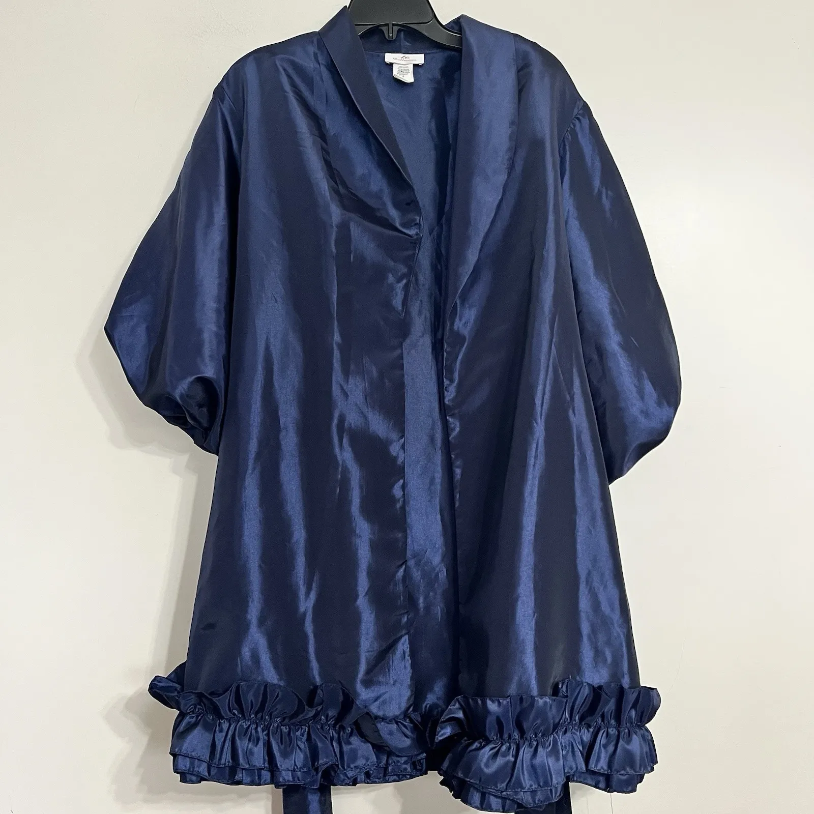 Vintage 80's ic Collection Puff Sleeve Wrap Dress Ruffle Hem Size Small Blue - Image 5