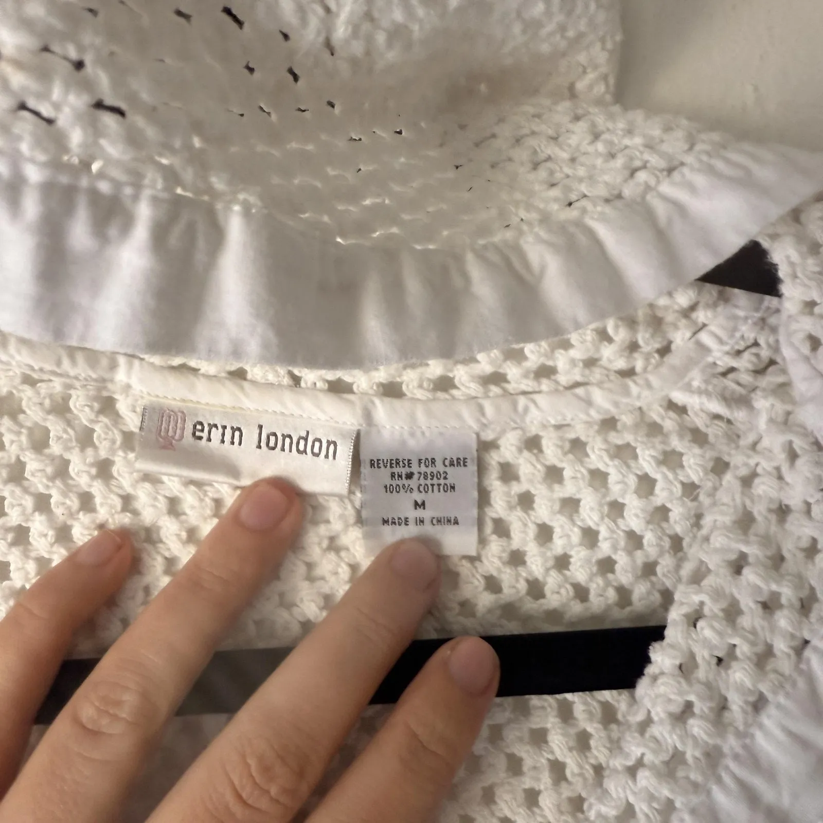 Erin London Y2k Sweater Medium White‎ Hooded Mesh Zip Up Knit Pockets Jacket White - Image 6