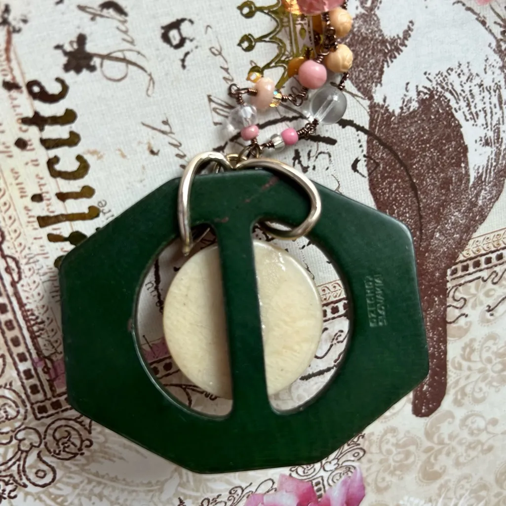 Hand Crafted Vintage Plastic marked Czech Buckle Necklace Pink - Image 3