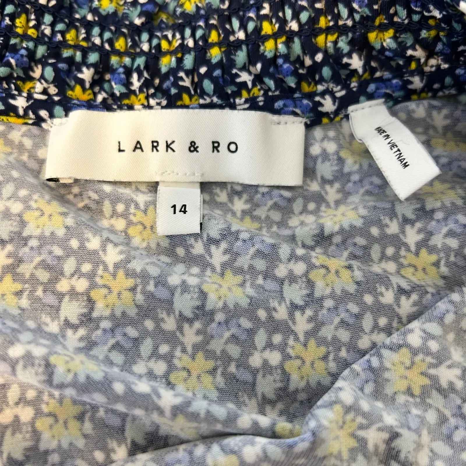 Lark & Ro Floral Print Ruffle Neck Short Sleeve Dress Size 14 Blue - Image 4