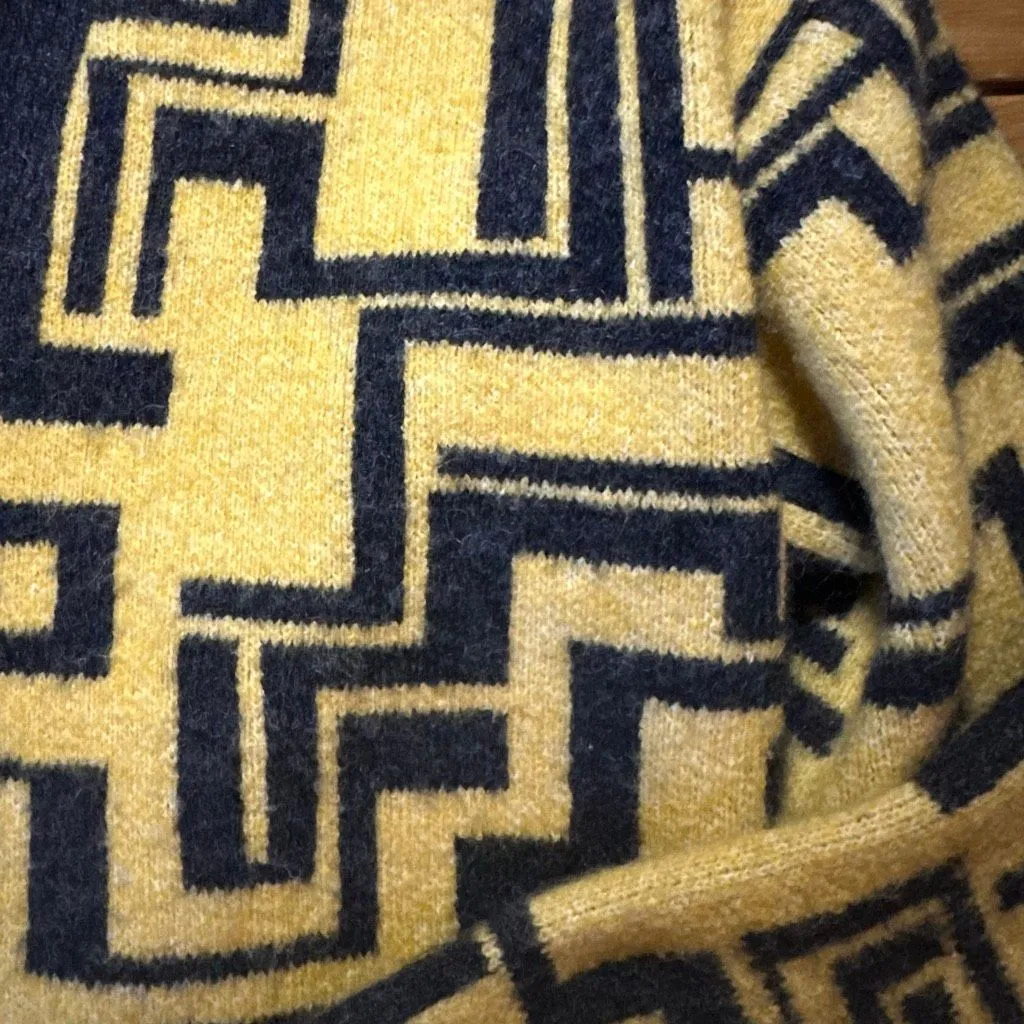 Zara geometric pattern yellow black cardigan wool blend xl - Image 2