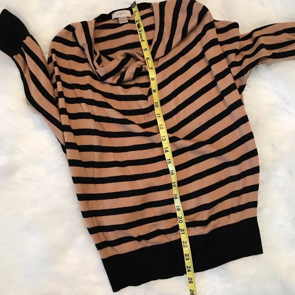 LOFT lightweight dolman striped sweater camel black Woman’s XS draped neck - Image 5