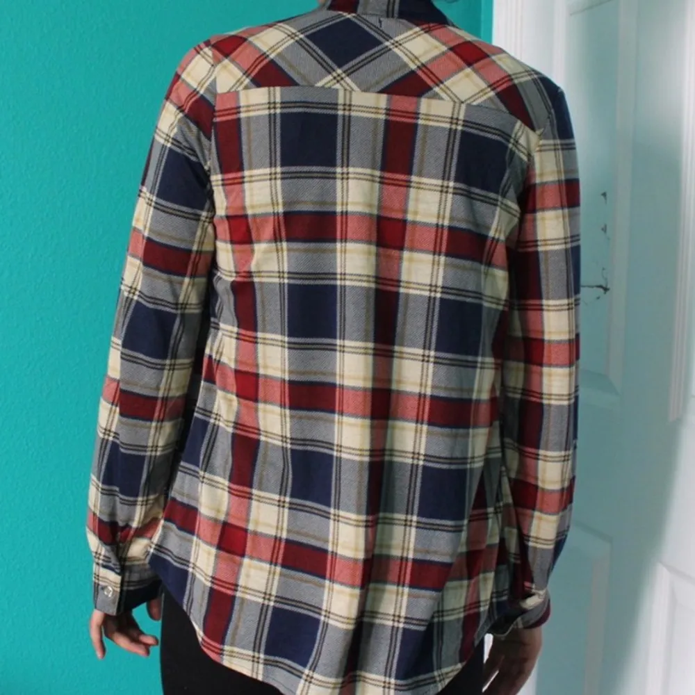 beige and red long sleeve plaid shirt Blue - Image 2