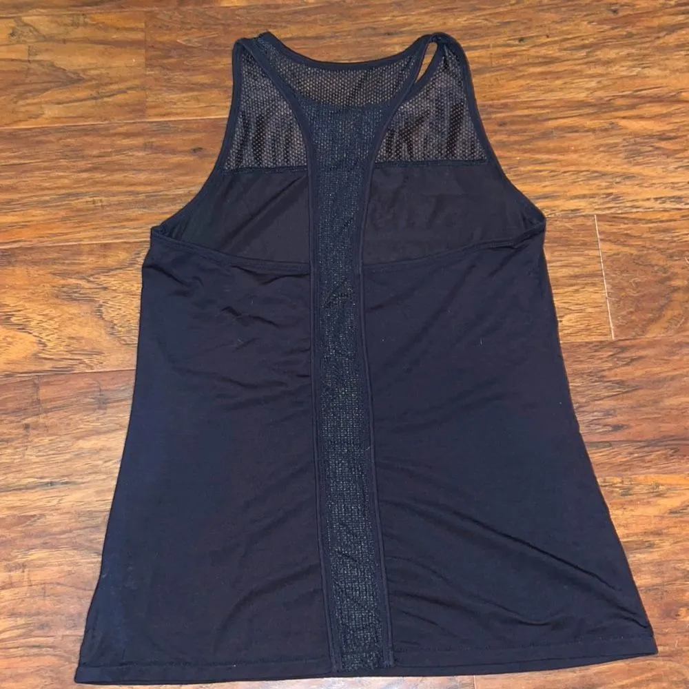 Women’s Athleta black airy essence racer back tank top mesh detailing activewear - Image 6