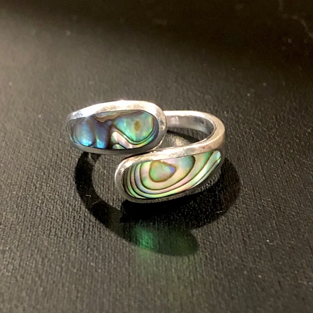 Sterling Silver Abalone Bypass Ring Size 7 - Image 8