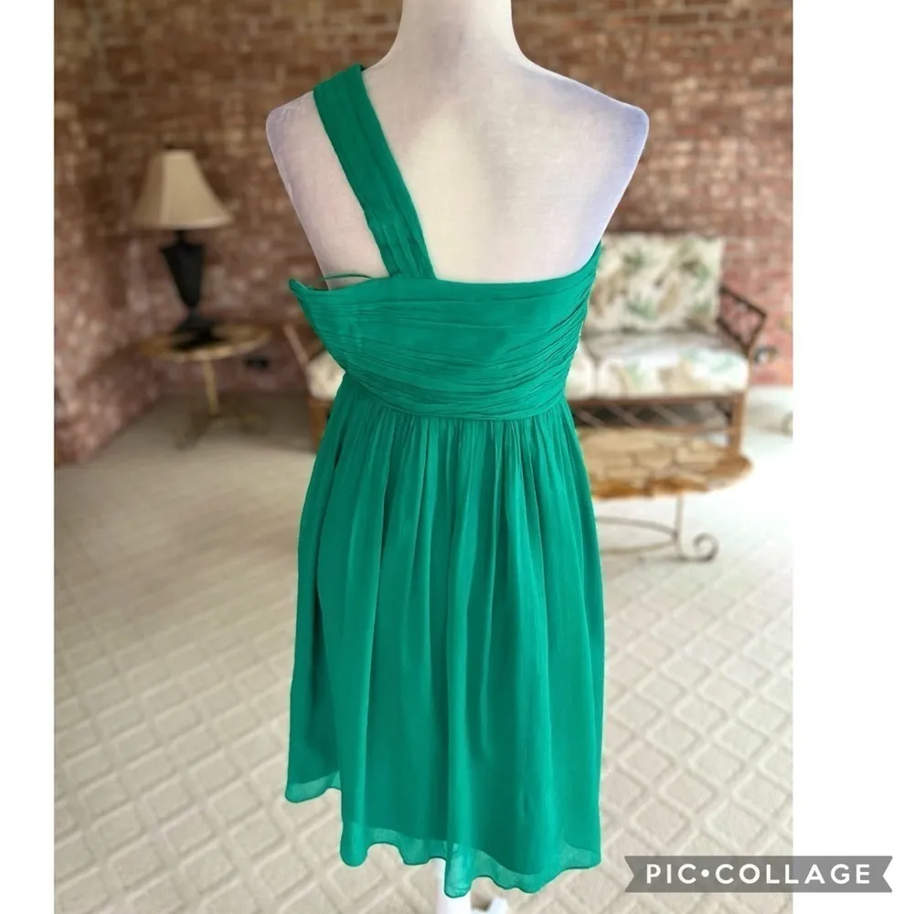 J. Crew Lucienne Dress 2 One Shoulder Green Silk Pleated Cocktail - Image 9