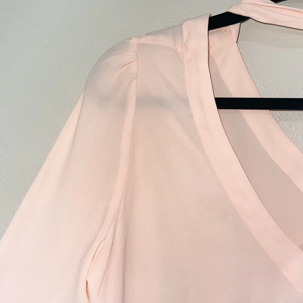 LOFT Light Pink Wrap Tie Neck V-neck Long Sleeve Blouse - Image 4