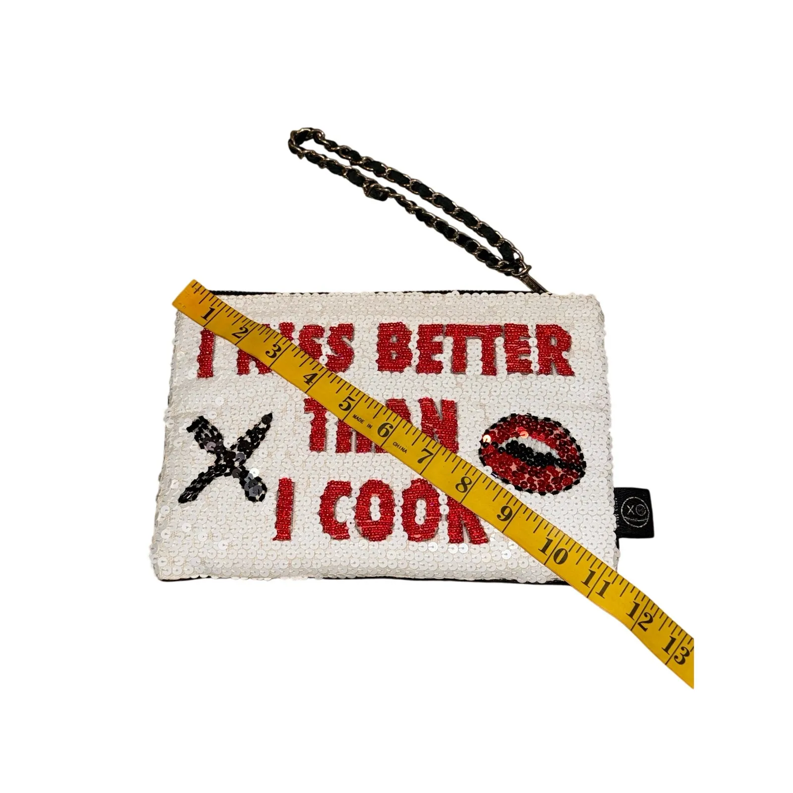 House of MUA MUA Sequin Clutch Wristlet Hand Embroidered Designer Italian Bag White - Image 5