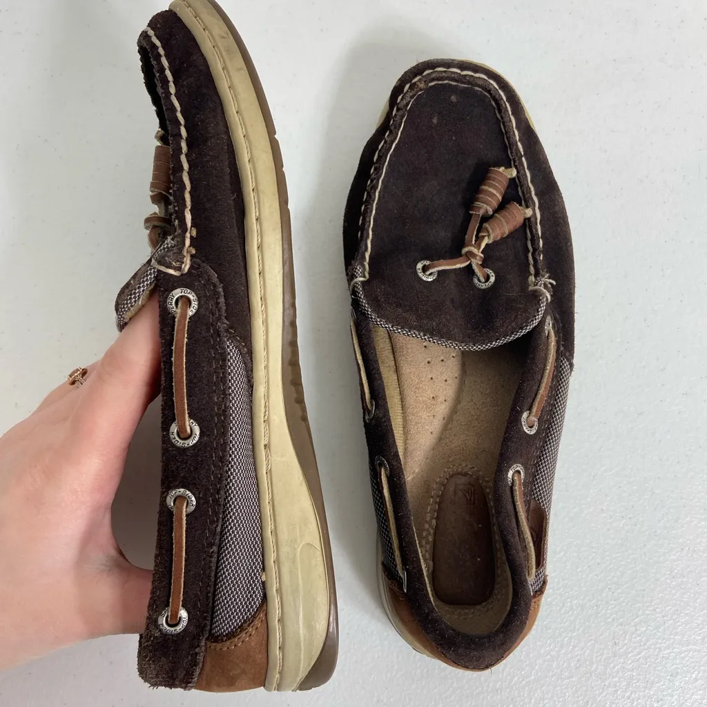 Sperry’s women’s brown top-sider songfish suede boat loafers‎ leather shoes 5.5 - Image 4