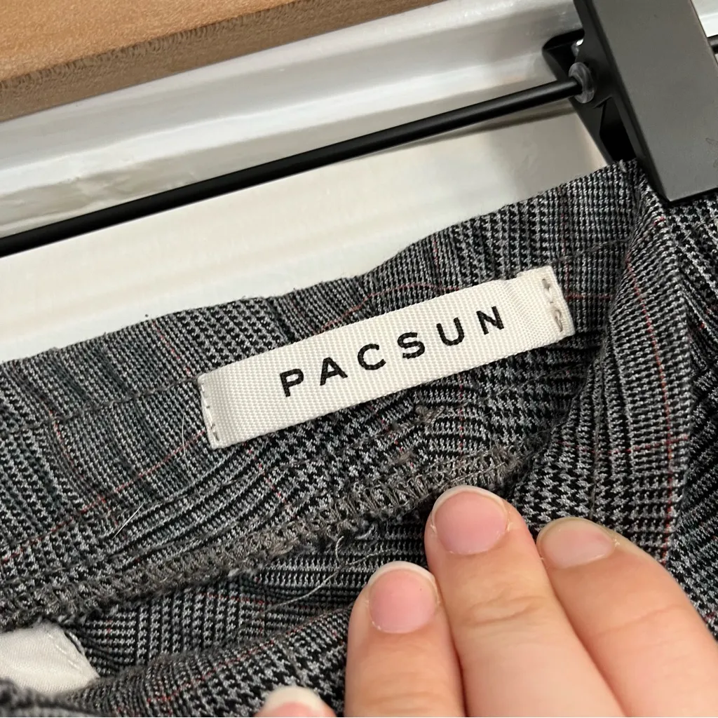 PacSun gray plaid joggers large drawstring casual office slim fit trousers - Image 2