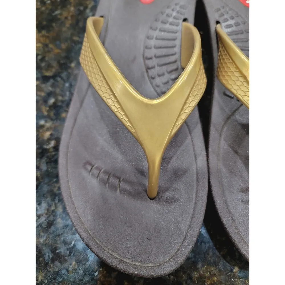 Okabashi Flip Flops Sandals Womens Size ML Brown Beige Rubber Slip Resistant - Image 8