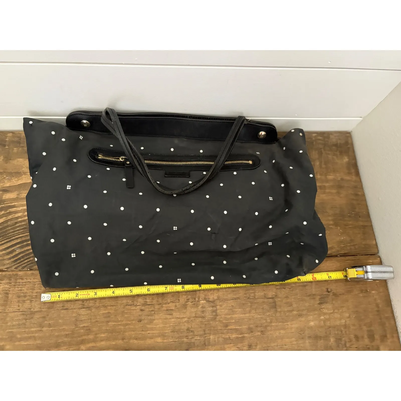 Kate Spade Black Polka Dot Nylon Tote Bag Shoulder Bag Zip‎ Pocket - Image 8