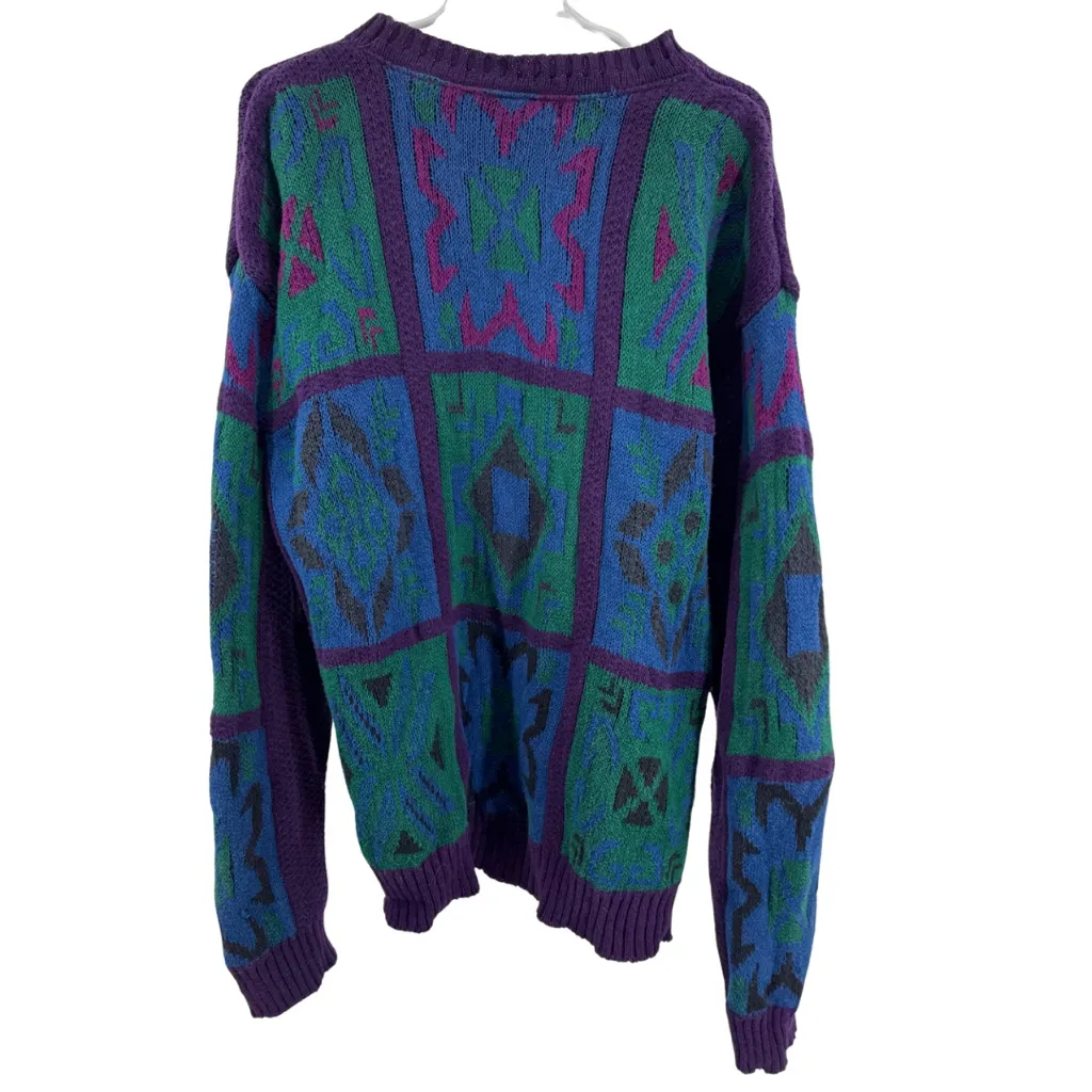 LOBO by Pendleton Purple teal Geometric Sweater color block L vintage 90s retro - Image 2