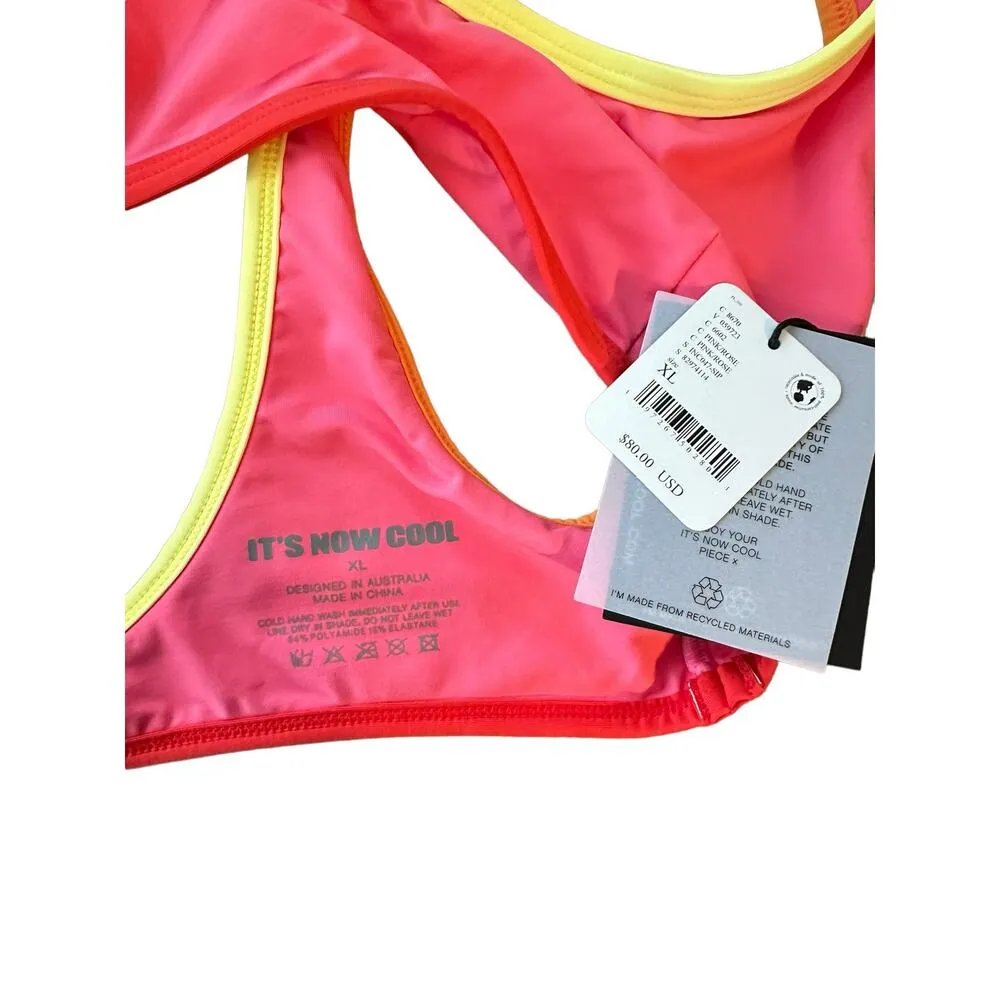 Its Now Cool The 90s Duo Crop Sipora Pink Orange Red Yellow Bikini Top Size 10 - Image 7