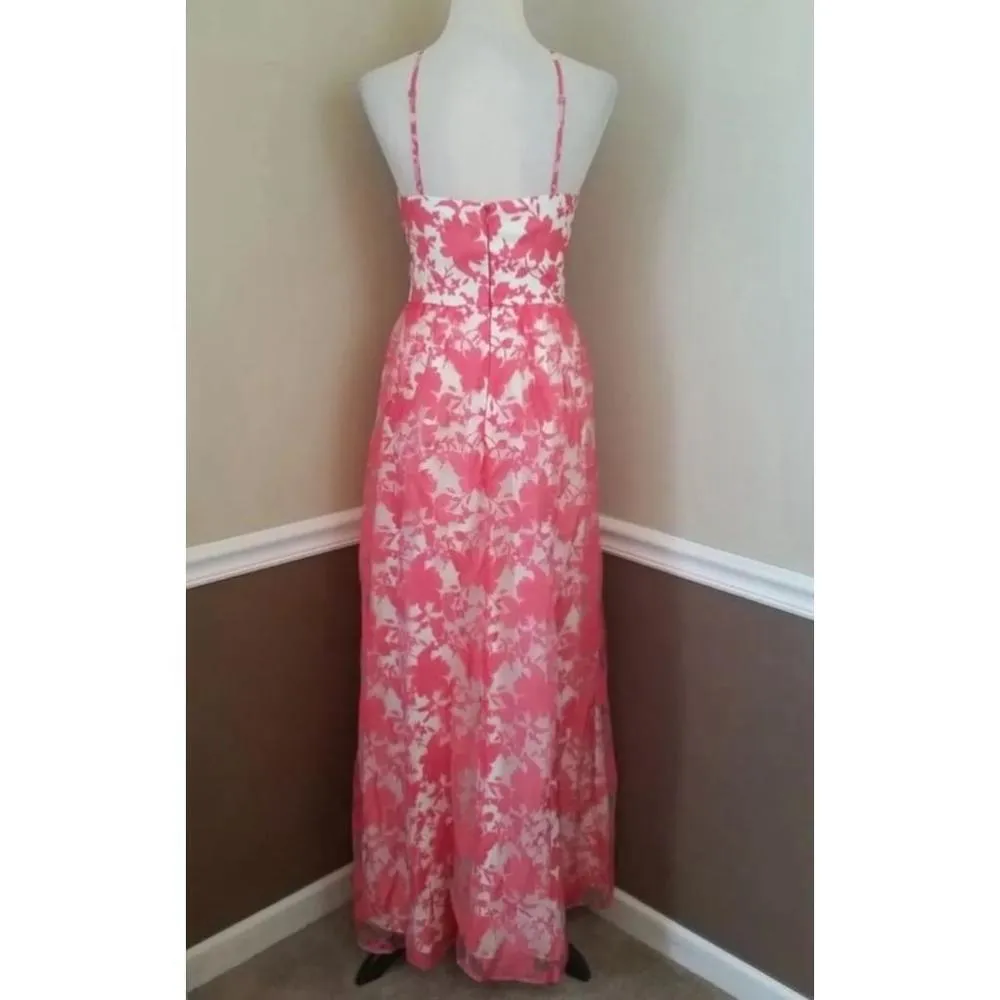 Coral Poppy Red Floral & Ivory Halter Maxi Dress by Chi Chi Formal Gala - Image 5