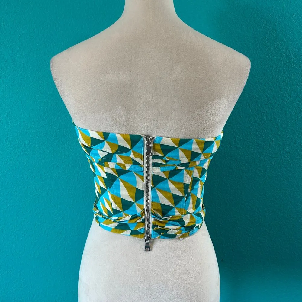 Marissa Webb Blue Yellow Geometric Print Tie Waist Corset Top Size 6 - Image 4