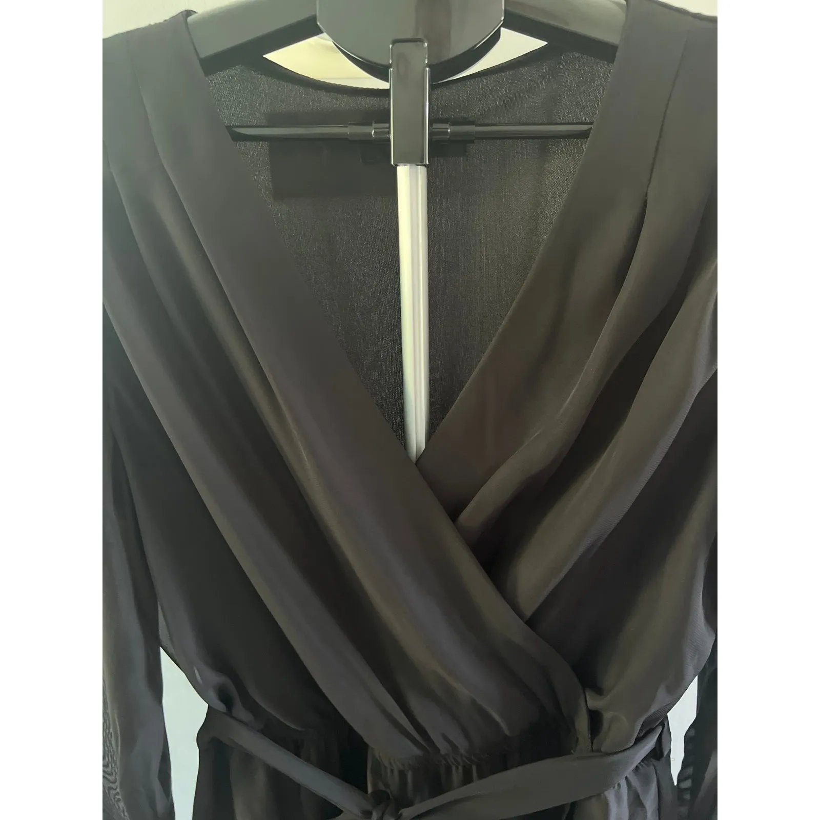 Mossimo Women's black sheer long sleeve V Neck Mid length‎ Dress size Large - Image 4