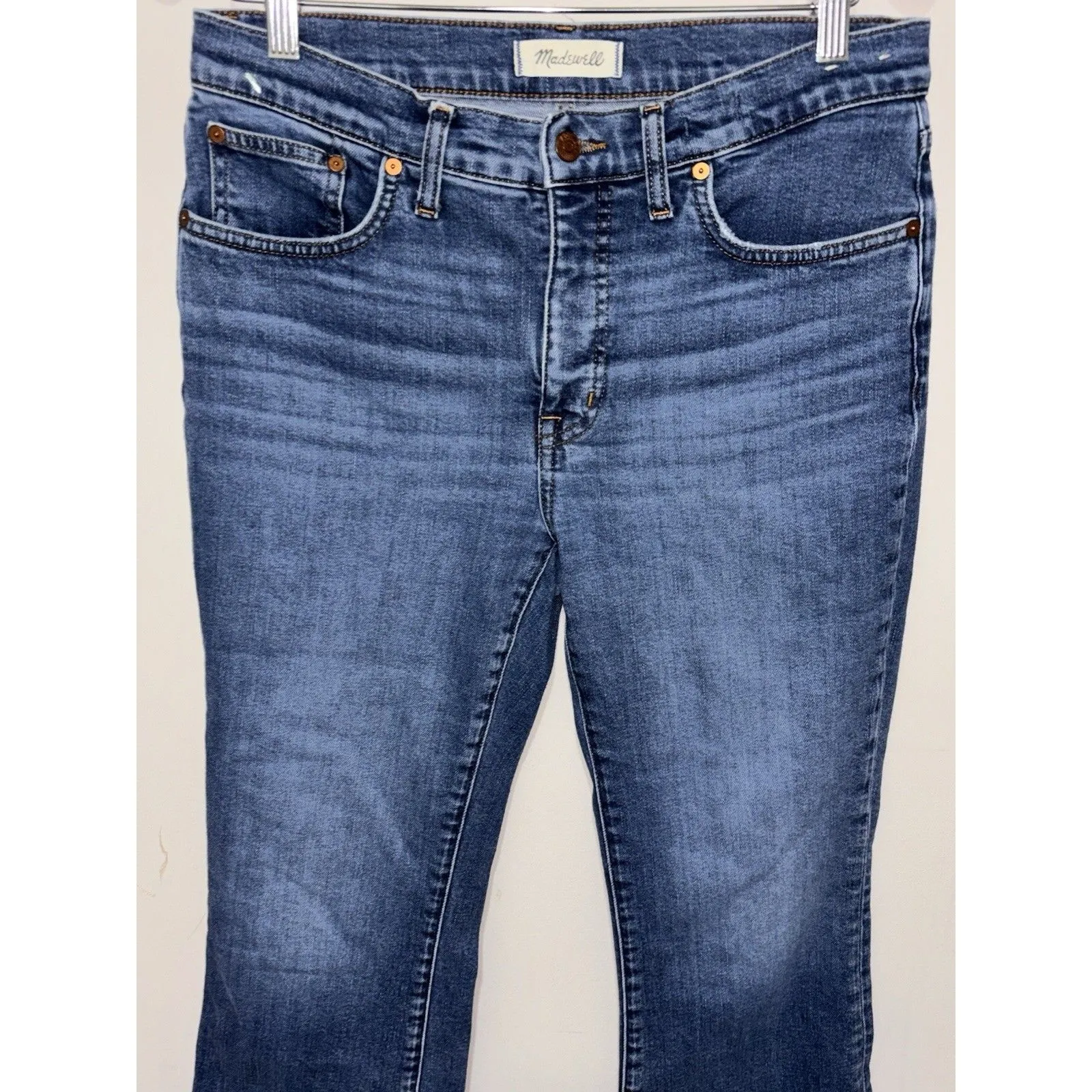 Madewell Jeans Women Kick Out Raw Hem Med Wash Faded  low Rise 29” - Image 4