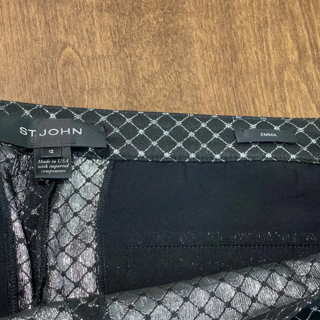 St. John Emma Pants Metallic Women's Size 12 Black Silver Holiday Business USA - Image 4