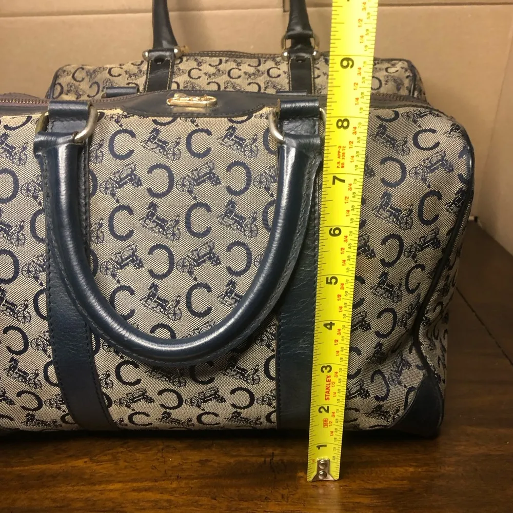 CELINE Navy Blue and Grey Monogram Boston Carry On Overnight Travel Bag 30cm - Image 8