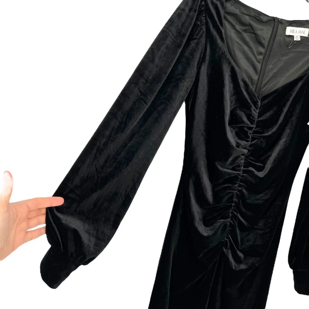 Mila Mae Black Velvet Long Sleeve Ruched Bodycon Party Gown Dress Size XS NWOT - Image 4