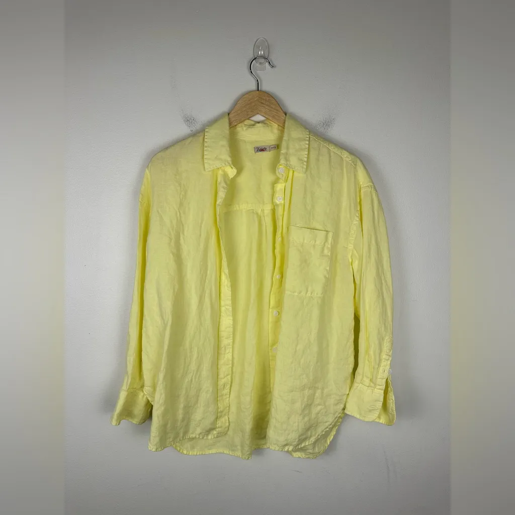 Faherty Laguna Linen Relaxed Yellow Breathable Shirt Women’s Sz XXS - Image 2