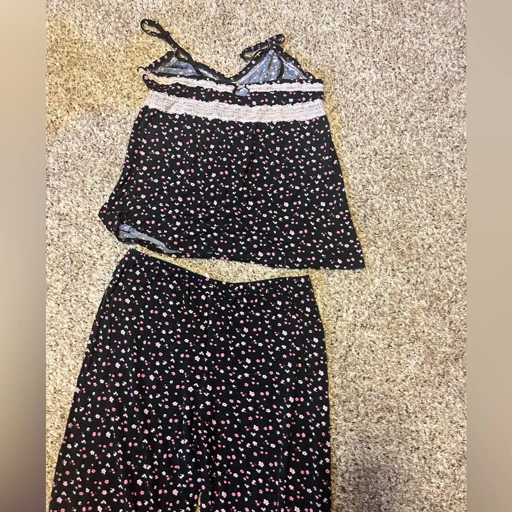 ❤️ Rene Rofe Black and Pink Pajama Sleepwear Set with pants and spaghetti top Size L - Image 5