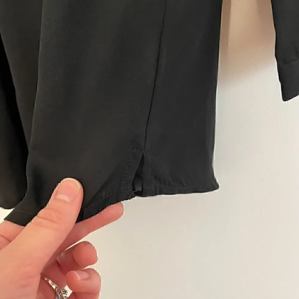 AMERICAN EAGLE Black Floral Lace Inset Semi Sheer 3/4 Sleeve Boho Peasant Blouse - Image 9